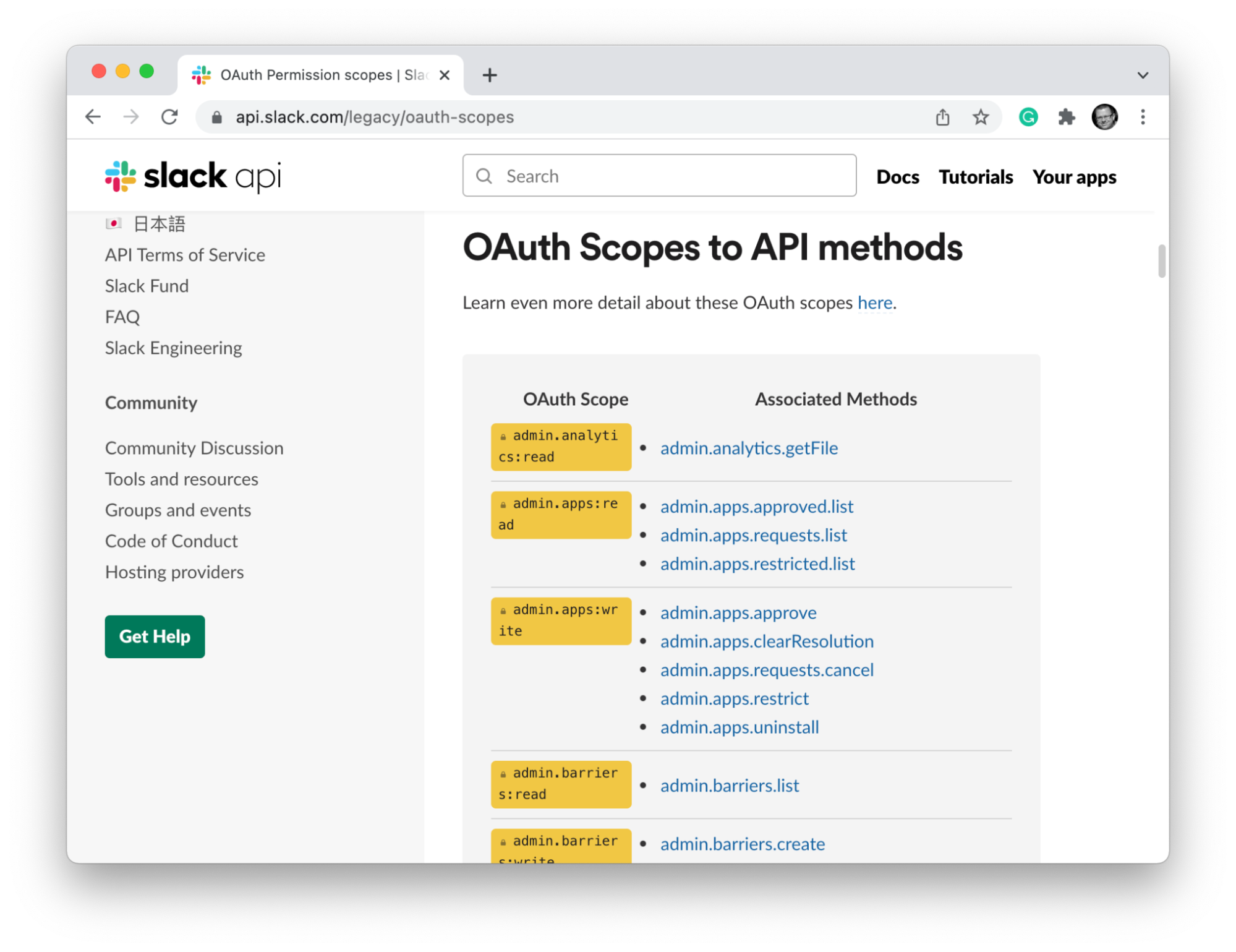 Slack API Methods