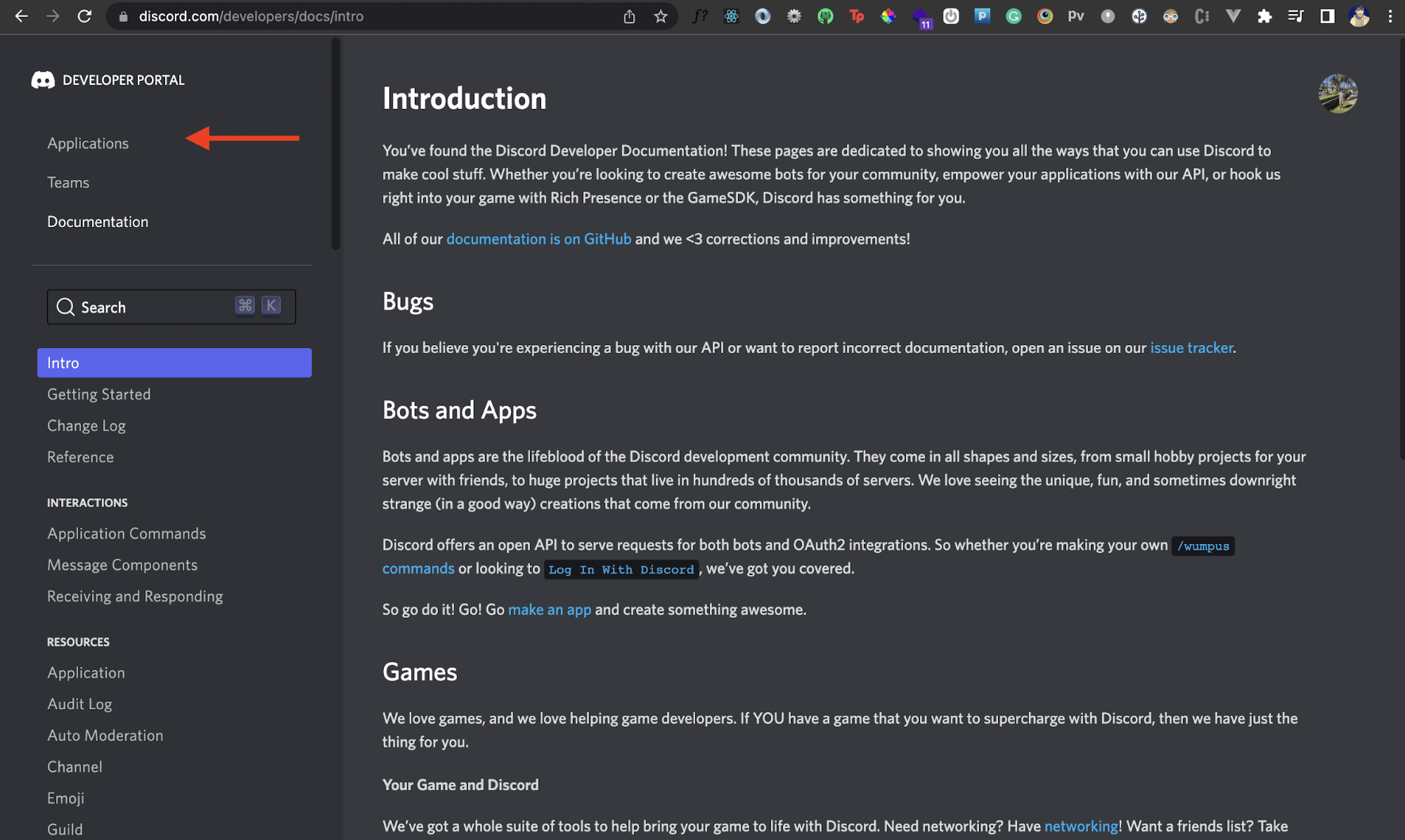 Discord Developer Portal — My Applications