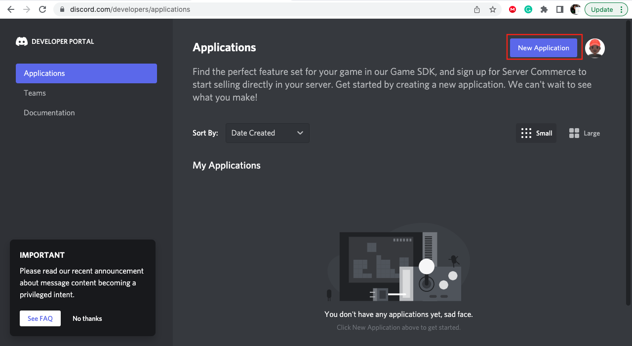 Discord API New Application