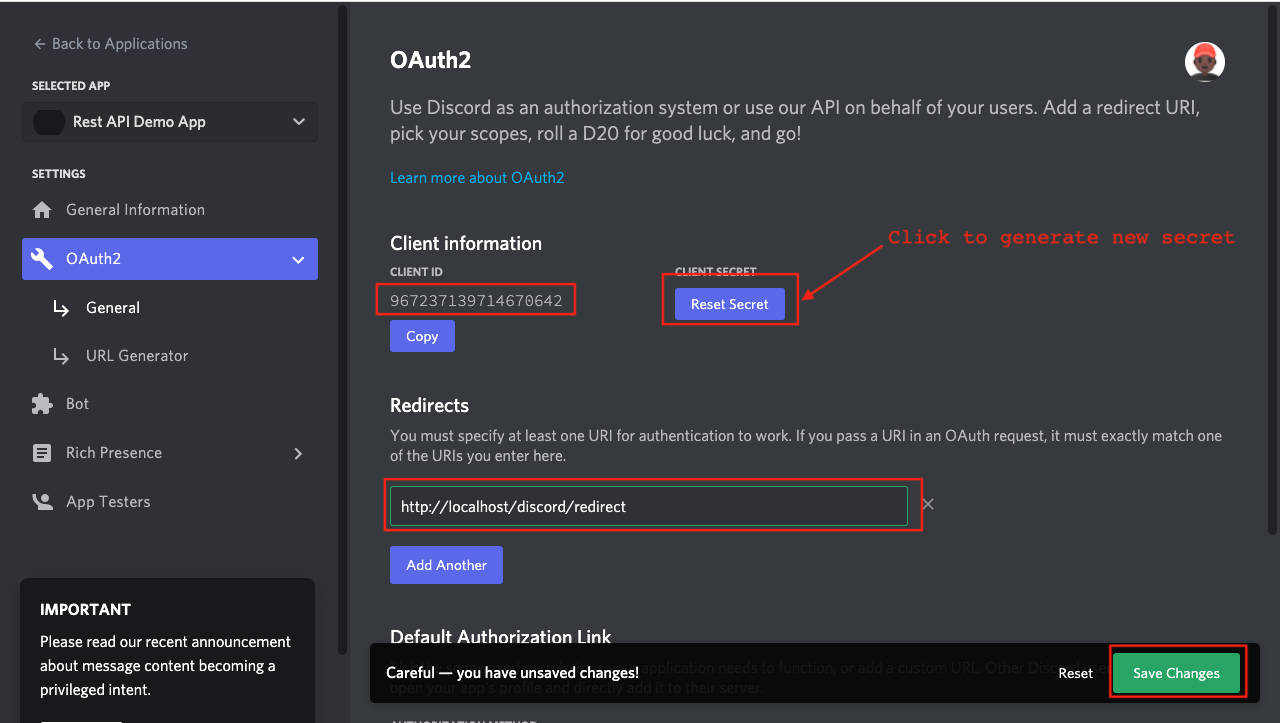 Discord API authentication