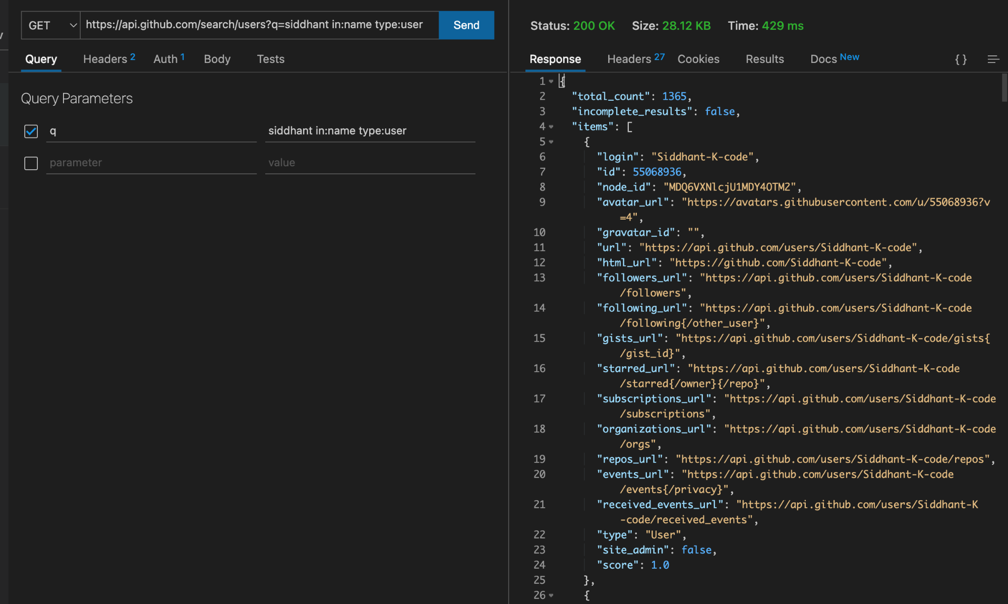 github search api queries