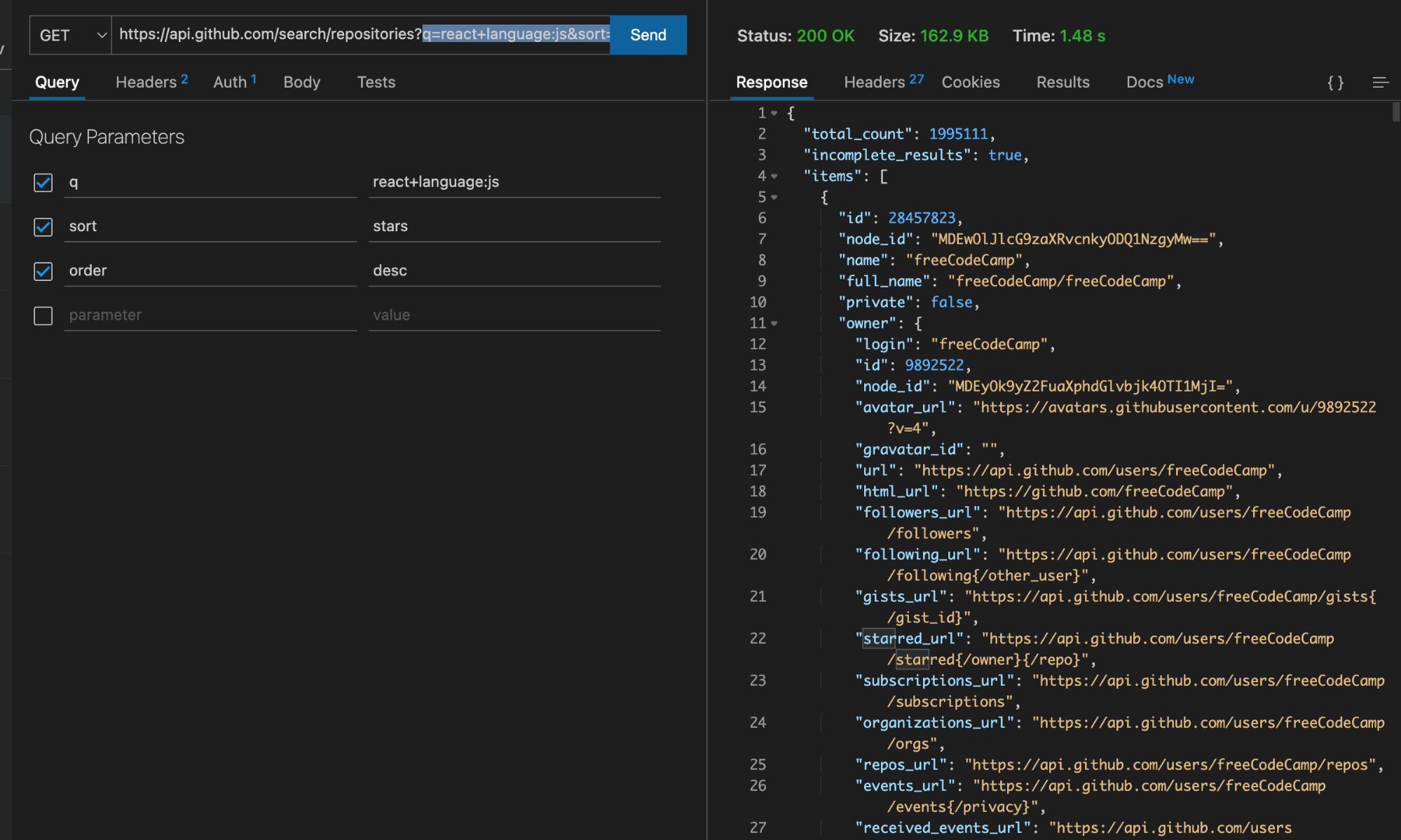 github search api queries