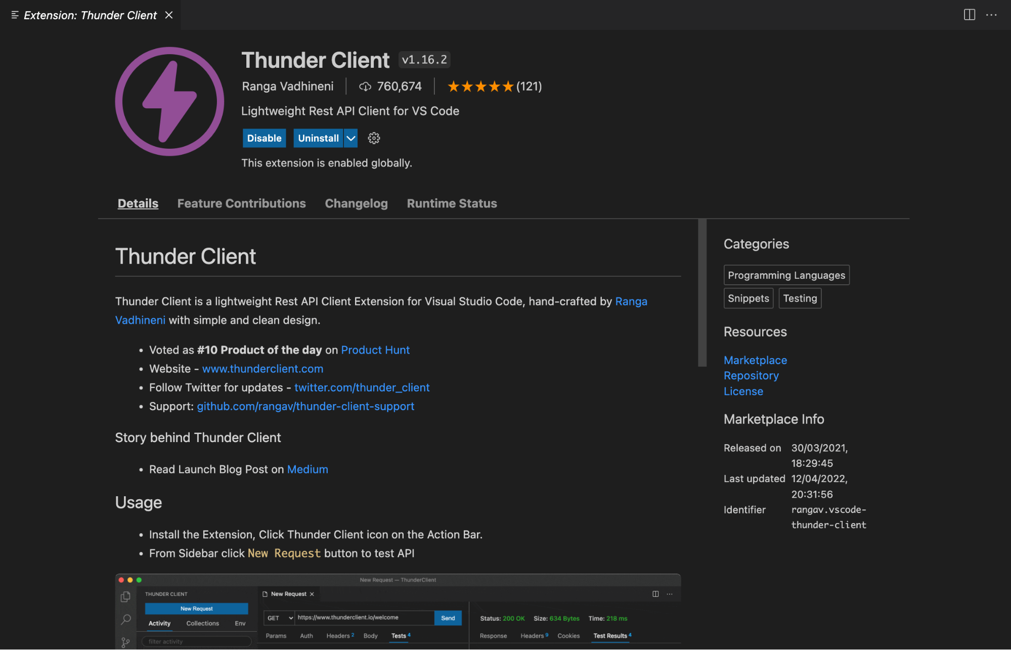 github search api thunder client
